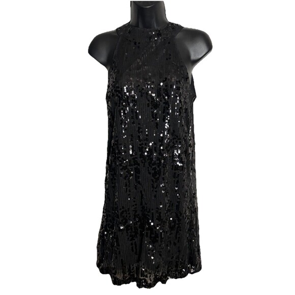 THML Shimmer All Night Halter Dress Size XS Black Sequin - Picture 1 of 5